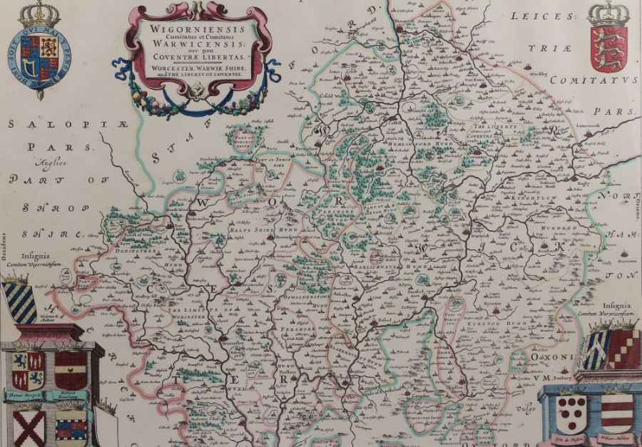 After Johan Blaeu, a facsimile map of Warwickshire