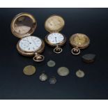 Three gold plated pocket watches, includes a 15 Jewels American Waltham Watch Co. d
