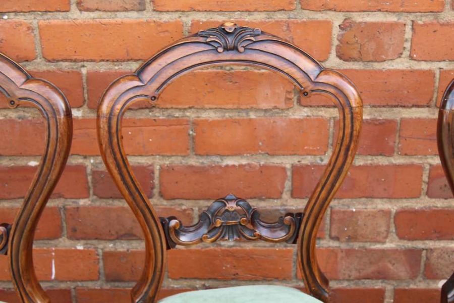 A set of six walnut French design dining chairs with carved crest rail - Image 2 of 3