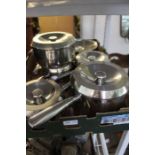 A set of stainless steel pans