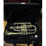 An Elkhart Cornet by Vincent Bach International, 100CR, with mouthpiece in soft case