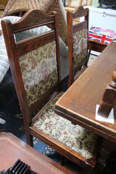 Six 'Old Charm' dining chairs, with upholstered back and seat pads, four singles, two carvers - Image 3 of 6