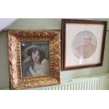 Print after Greuze, head of a girl in a papier mache frame & picture of a man