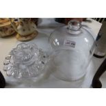 Small glass cheese dome together with two other pieces of glassware including Orrefors