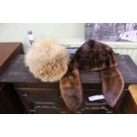 Two fur hats & collar