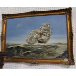 Marshall, oil painting on canvas, "Two Clipper ships" full sail, possibly Cutty Sark, signed, gilt f