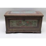 A 19th century European painted pine coffer, hinged lid