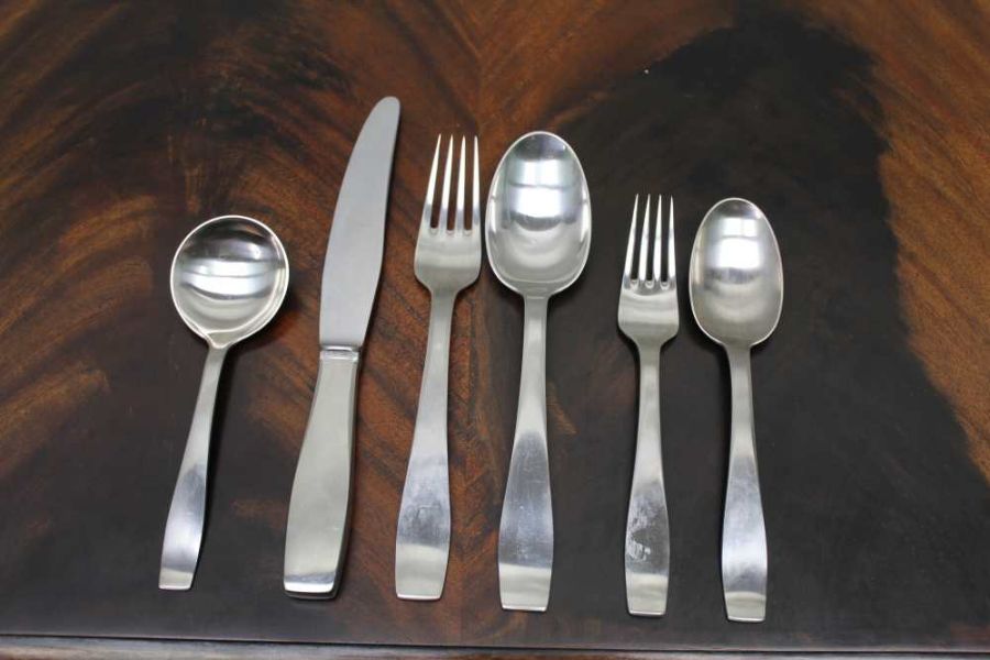 Georg Jensen "Plata" pattern stainless steel canteen of cutlery for twelve