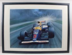 A signed limited edition print of Nigel Mansell Renult 5 limited 259-350. Arthur Benjamins signature