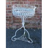 White painted circular wire-work topped plan stand, 84cm high x 45cm internal diameter