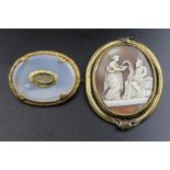 A Victorian cameo brooch 6 x5 cm together with an oval Victorian brooch