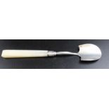 Samuel Pemberton, A George III silver cheese scoop, fitted canted mother-of-pearl handle, Birmingham