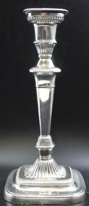A pair of Victorian silver plated candlesticks, Adam design with gadroon borders - Image 10 of 10