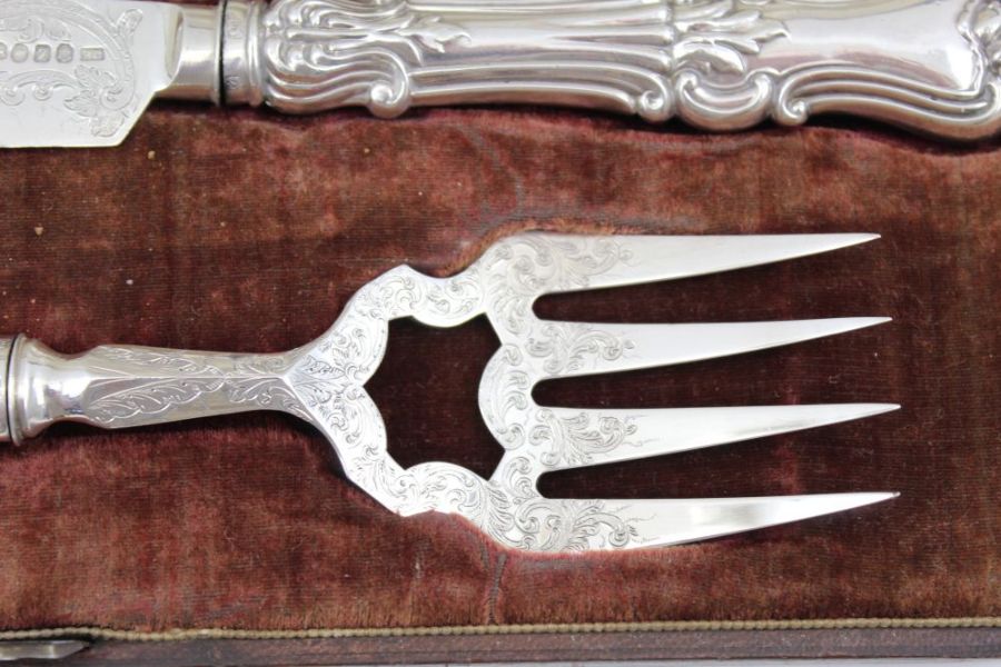 Francis Clark, a cased set of silver fish knife and fork servers, Birmingham 1848 - Image 2 of 7