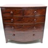 A Victorian mahogany five drawer bow front chest, 103cm x 107cm