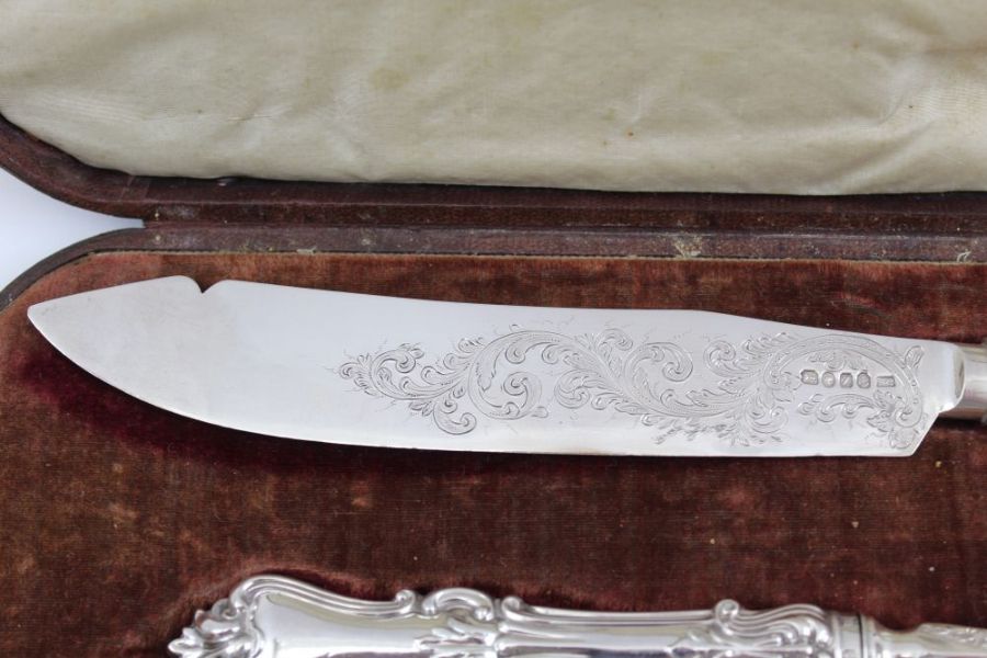 Francis Clark, a cased set of silver fish knife and fork servers, Birmingham 1848 - Image 5 of 7