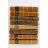 A collection of eight half calf bound copies of "The European Magazine" from the late 18th and early