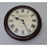 A 19th century mahogany cased wall clock the dial with Roman numerals,