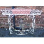 Freestanding white painted wirework plant stand, 96cm high x 132cm wide