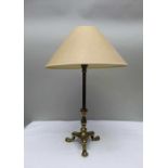 Two brass table lamps, and shades, the tallest 38cm high