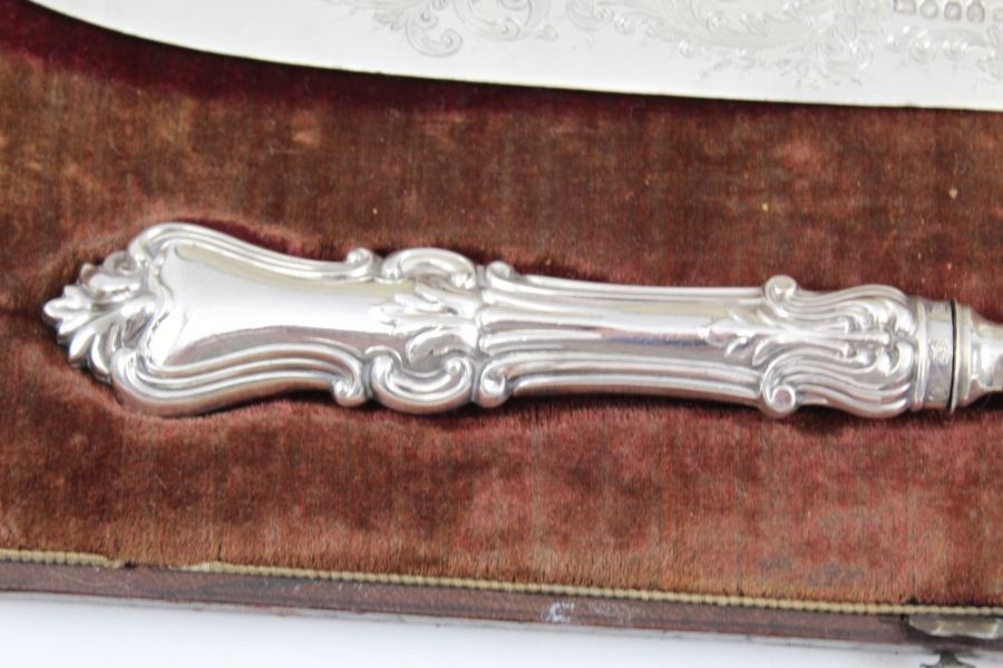 Francis Clark, a cased set of silver fish knife and fork servers, Birmingham 1848 - Image 3 of 7