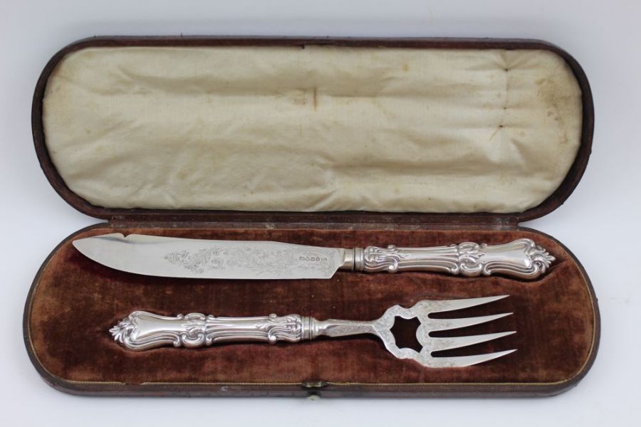 Francis Clark, a cased set of silver fish knife and fork servers, Birmingham 1848