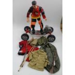 An Action-man on motorised skateboard, together with a quantity of Action-man military accessories