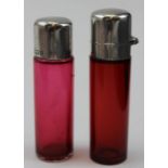 Two Victorian ruby scent bottles with silver mounts, Birmingham1898-1900 tallest 7cm