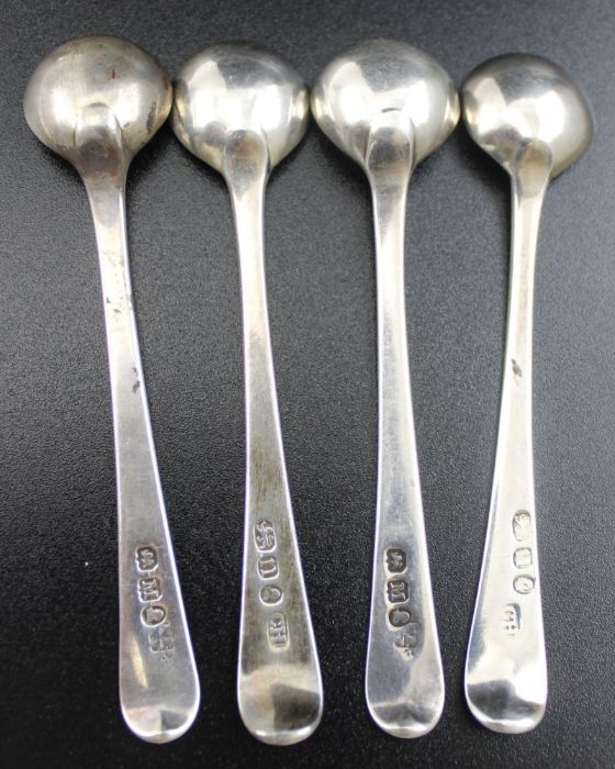 Two pairs of George III matching beaded edge salt spoons, one pair by Charles Hougham, - Image 2 of 8