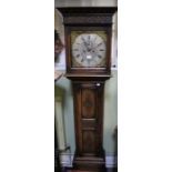 Oak longcase clock bearing the name E H Lawley & Sons, Birmingham together with pendulum & two weigh