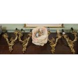 Four cast metal Rococo two sconce wall lights