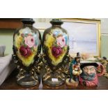 A pair of Continental vases, a Doulton figure of The Mask Seller, and a Falstaff jug