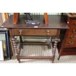 A part 19th century oak rectangular topped side table, with single drawer & bobbin legs