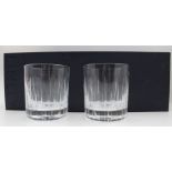 Designed by David Linley, London, a pair of cut lead crystal whisky tumblers, engraved "Linley"