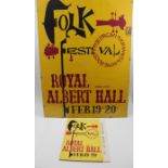 A 1965 Folk Festival poster, at The Royal Albert Hall, 70cm x 50cm, in glazed clip frame, together w