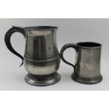 Two 18th century Newcastle-upon-Tyne pewter mugs, the larger baluster one stamped with the touch mar