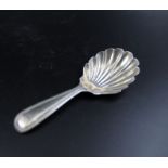 Josiah Williams & Co. a 19th century silver caddy spoon, beaded handle with scallop shape bowl, Exet