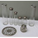 Percy Whitehouse, Four Edwardian silver mounted facet glass dressing box fittings,