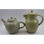 A Winchcombe potter glazed stoneware teapot, and hot water jug with lid