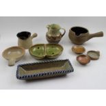 A Toff Millay Glazed stoneware dish 20 cm x 7 cm together with studio pottery wares