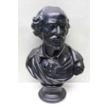 A 20th century composition bust of William Shakespeare after Roubiliac, black painted, 54cm high