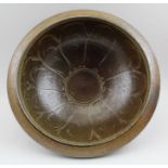 A Toff studio pottery glazed stoneware bowl with incised decoration, signed and impressed mark, 34.5