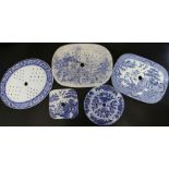 Five blue & white pottery drainers, various sizes and designs