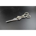 George Unite, a pair of silver Victorian grape shears, cast fruiting vine handles, Birmingham 1890,