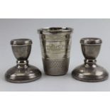 J.B. Chatterley & Sons Ltd. A silver thimble form, spirit measure, engraved "Just a Thimbleful", gil