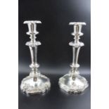 A pair of Victorian silver plated candlesticks, acanthus leaf decoration, 28.5cm high