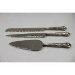 Harrison Brothers, a collection of three, silver handled Kings pattern serving items, includes a pie