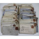 A quantity of envelopes, addressed, bearing Penny Red stamps and postmarks