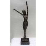 A reproduction bronze effect Art Deco dancer, after the original by Demitri Chiperuz, mounted on squ