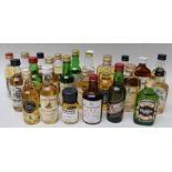 A collection of 24 miniature whiskies to include; Glenturret 15 yr old, Pig's Nose,